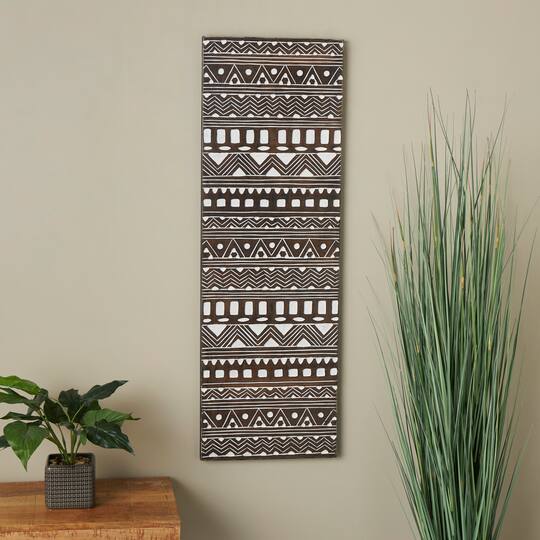 48" x 16" Brown Wood Handmade Intricately Carved Tribal Wall Décor